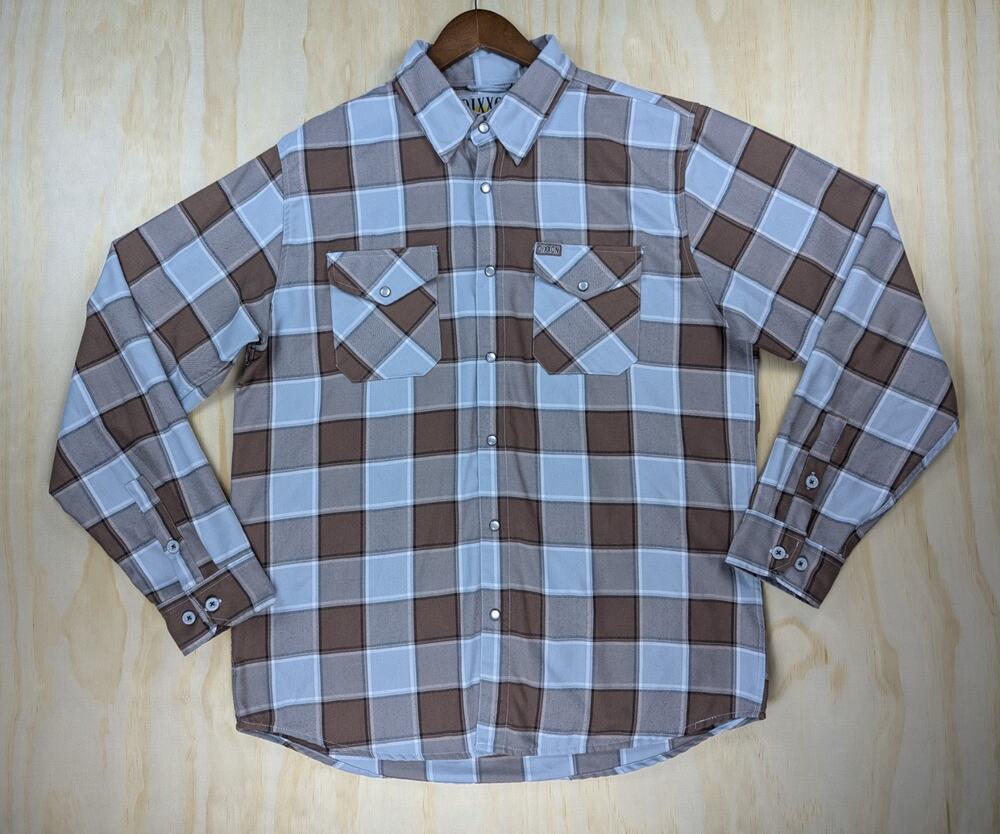 Dixxon Men's Large T Street Plaid Flannel Long Sleeve Snap Shirt Brown Blue